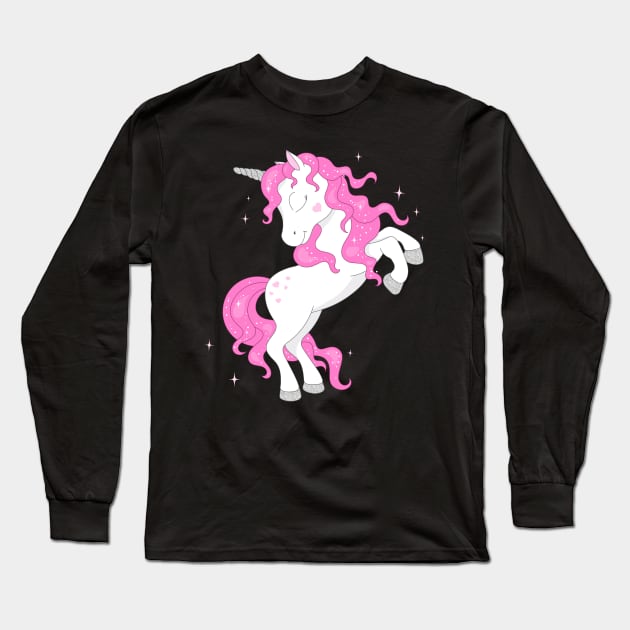 Pink Unicorn Cute Long Sleeve T-Shirt by Imutobi